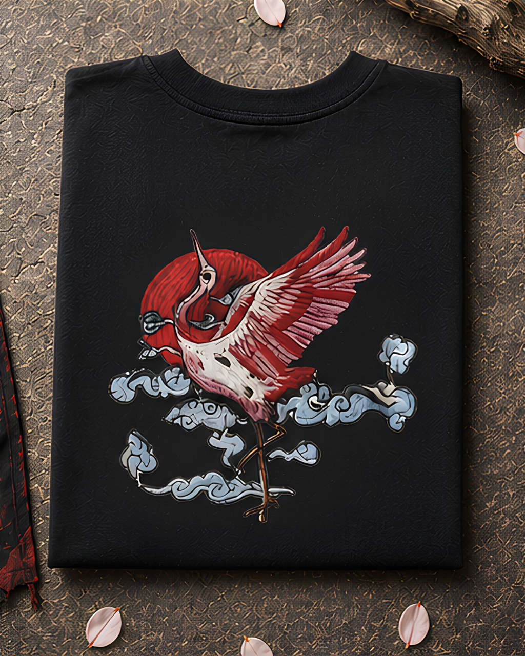 Unisex Oversized "Crimson Crane" T-Shirt