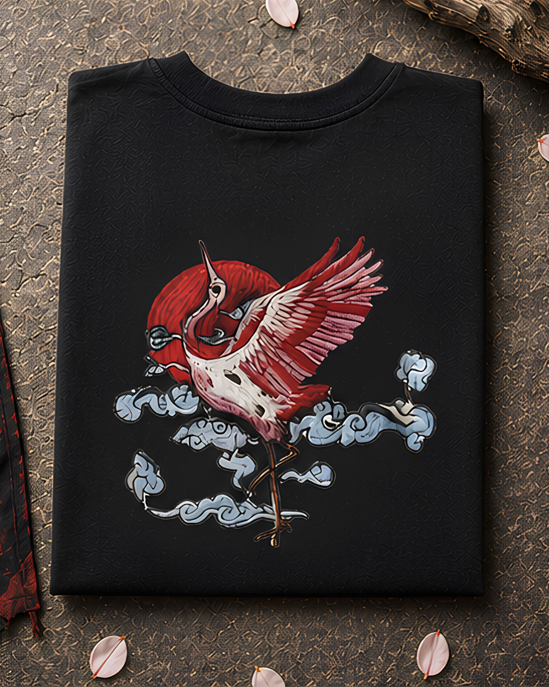 Unisex Oversized "Crimson Crane" T-Shirt